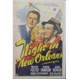 A 1940s linen backed theater-used folded style one-sheet film poster for Night in New Orleans.