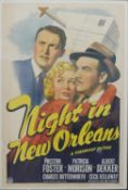 A 1940s linen backed theater-used folded style one-sheet film poster for Night in New Orleans.