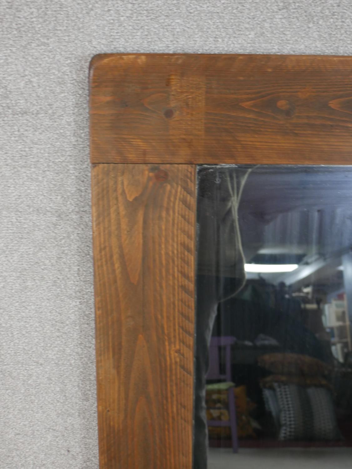 A large contempoary square hardwood framed wall mirror. Label verso. H.103 W.103cm - Image 3 of 4