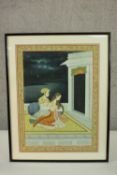 A 19th century Indo-Persian watercolour on paper, a couple of young lovers under a stormy sky, in