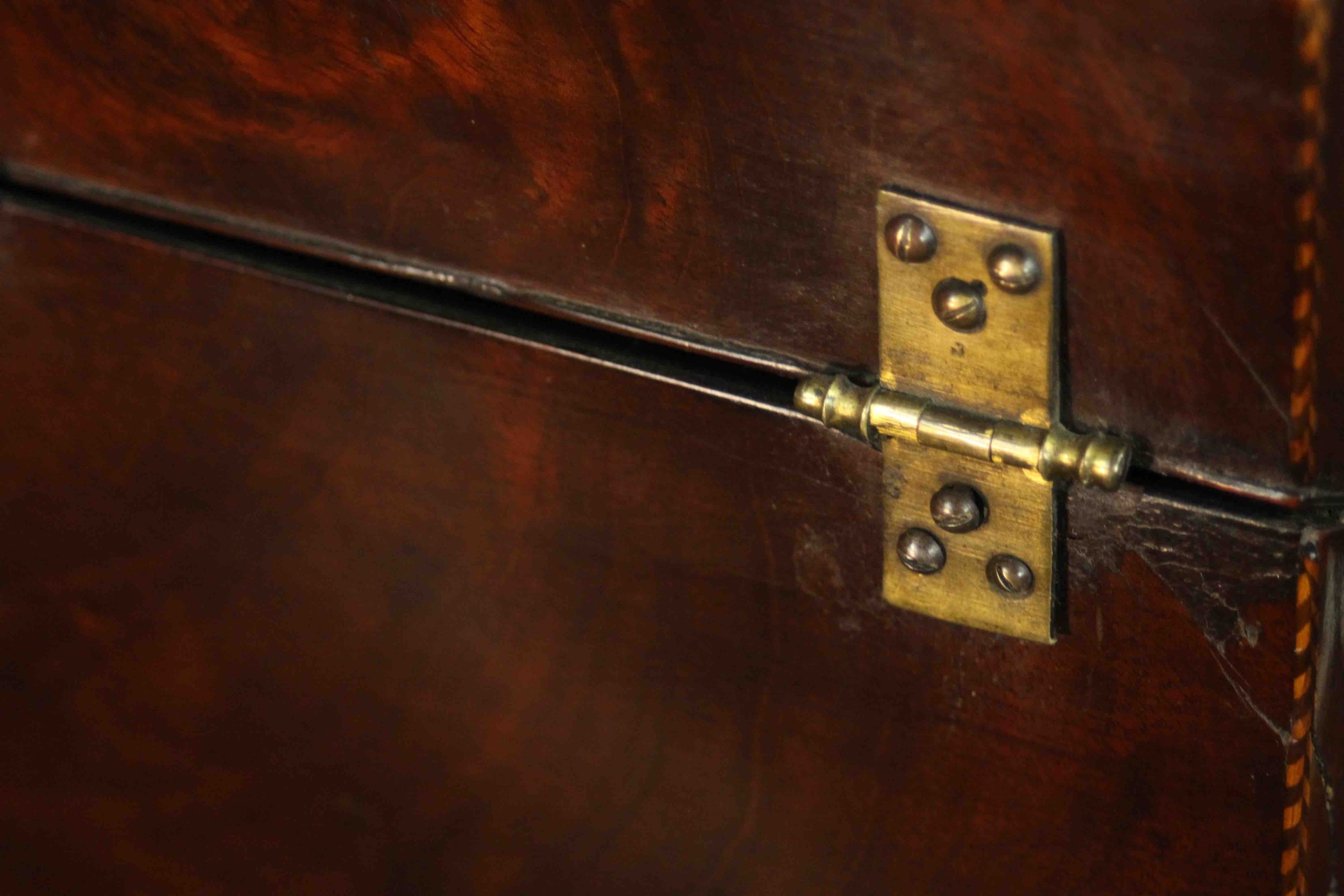 A converted 20th century Edwardian mahogany knife box, of typical form, herringbone inlay banding - Image 7 of 9