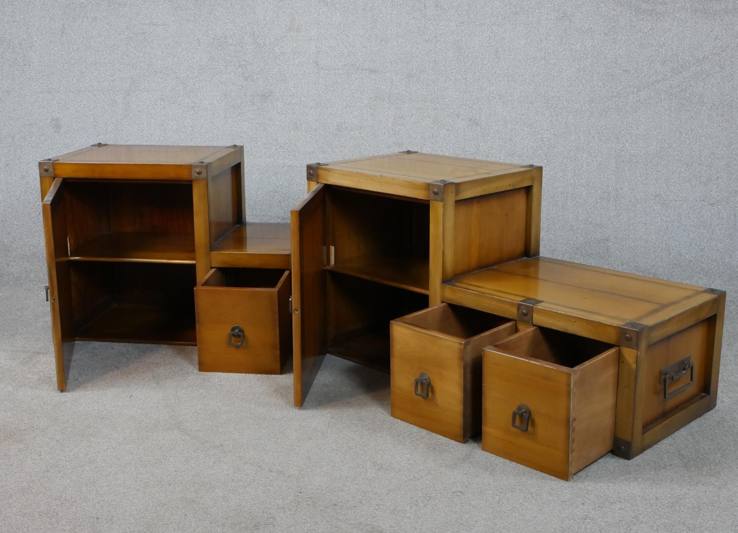 A near pair of late 20th century Chinese step down side cabinets, both with a cupboard, one - Image 3 of 3