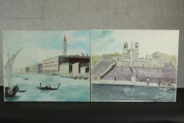 After Francesco Coppola Castaldo, two 1970's oil on canvases of Venice, signed Castaldo. H.51 W.