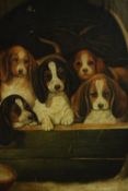 William Garland (British 19th Century), Five Dogs in a Barn, oil on canvas, signed lower right. H.80