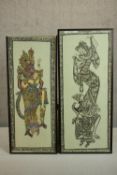 Two framed and glazed Balinese acrylics on paper of traditional dancers, with gilded detailing. H.85