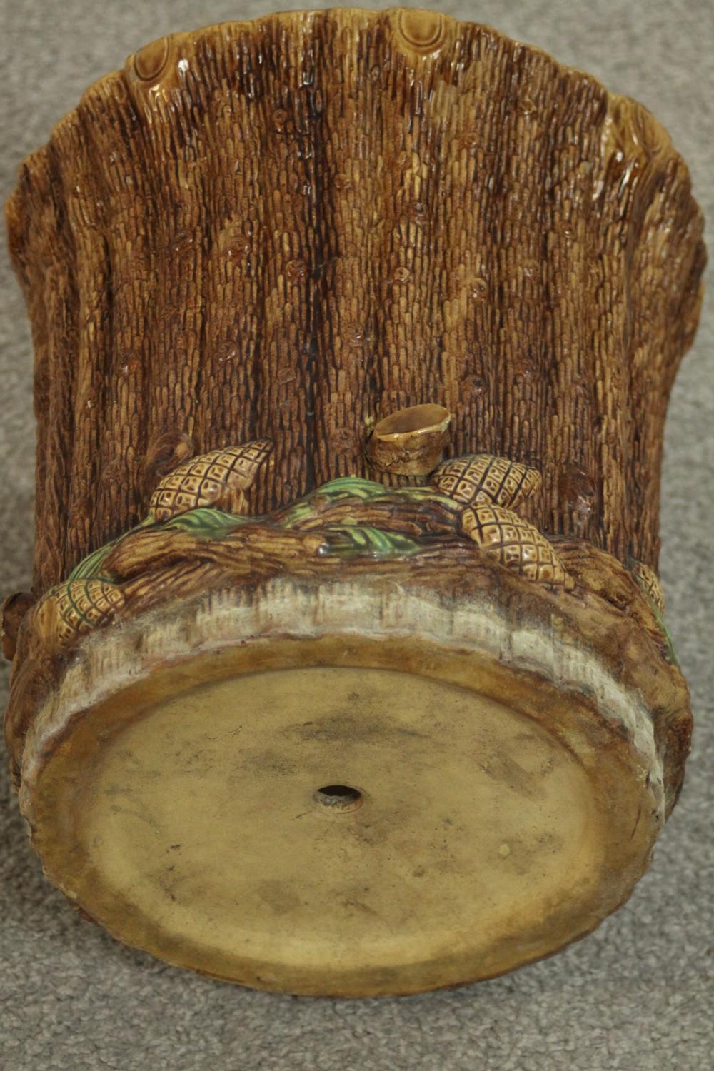 A Victorian majolica jardiniere in the form of a tree trunk with pine cones around the base. H.24 - Image 4 of 4