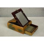 A 20th century Japanese travelling lacquer vanity box with lift-up mirror, decorated with mandarin