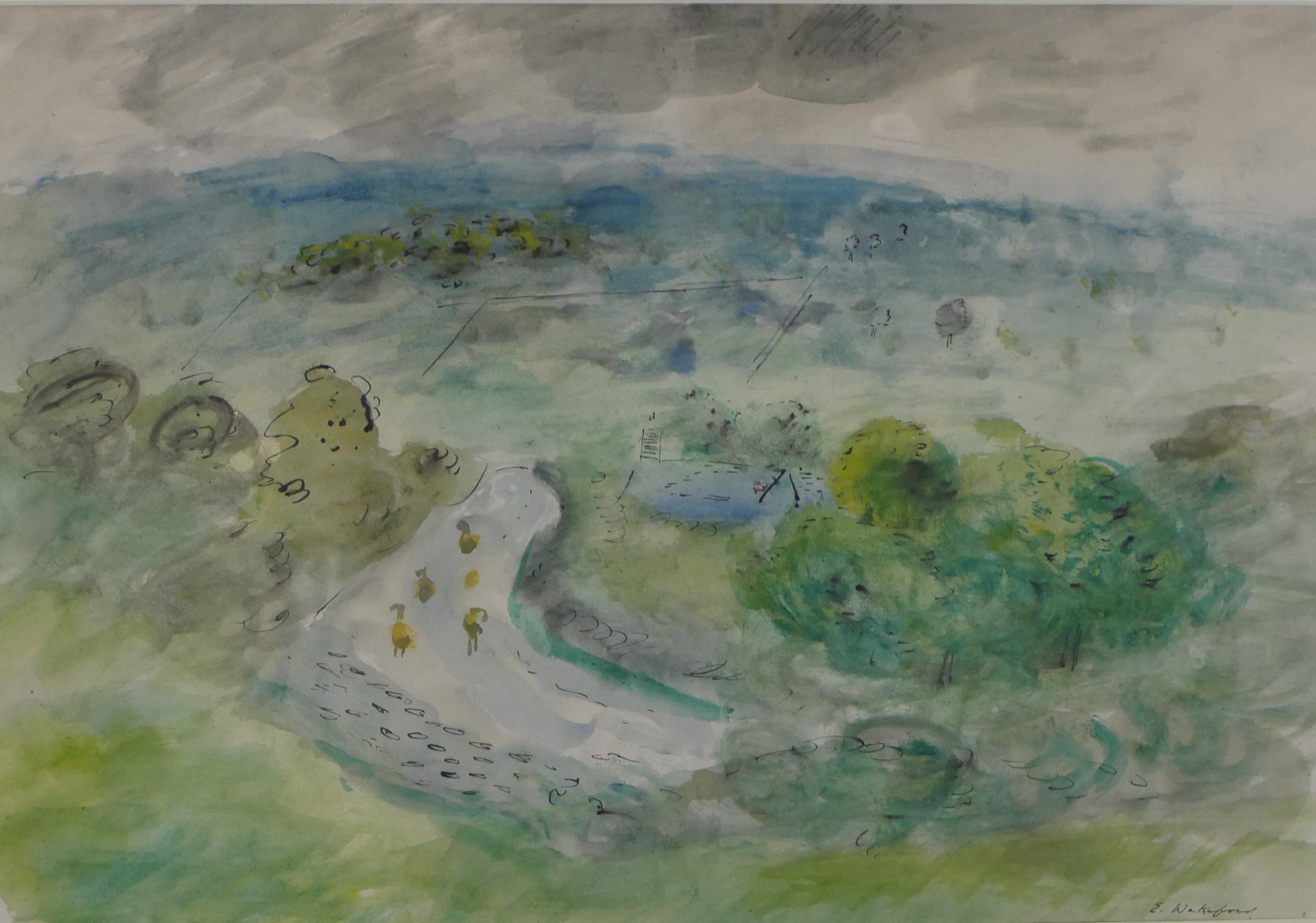 Edward Wakeford (1914-1973), Rural Landscape, watercolour, signed lower right. H.55 W.68.5cm
