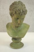 A painted plaster bust, Boy of Marathon. H.39 W.20 D.15cm.