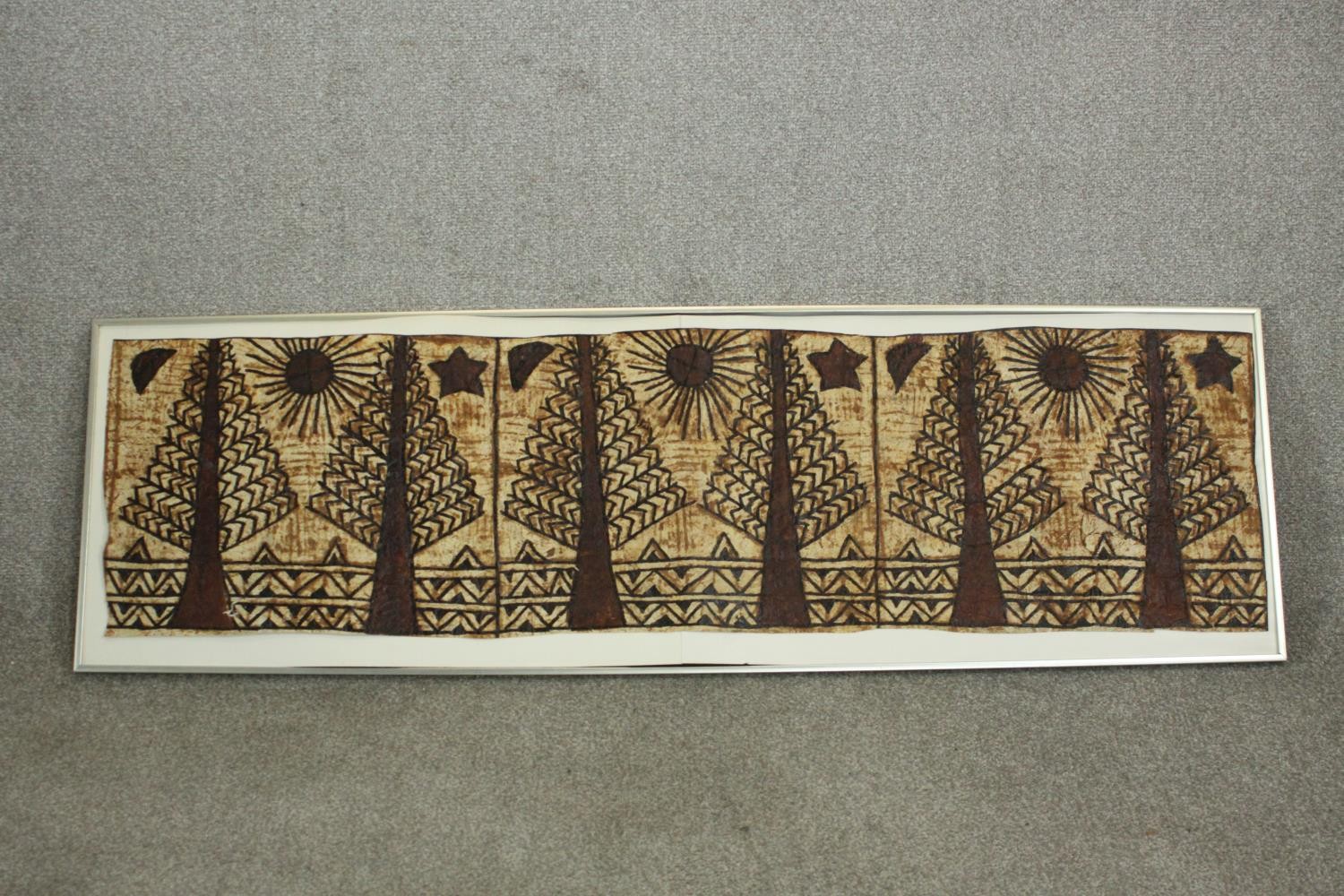 Two large Tonganese Tapa cloth wall hangings, one depicting animals and one depicting stylised trees - Image 7 of 10