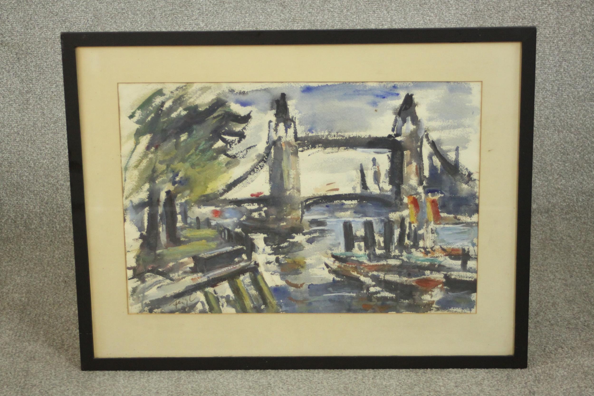 Friedrich Bedrich Feigl (1884 - 1965), watercolour on paper, London Bridge, signed. H.56 W.72cm. - Image 2 of 6