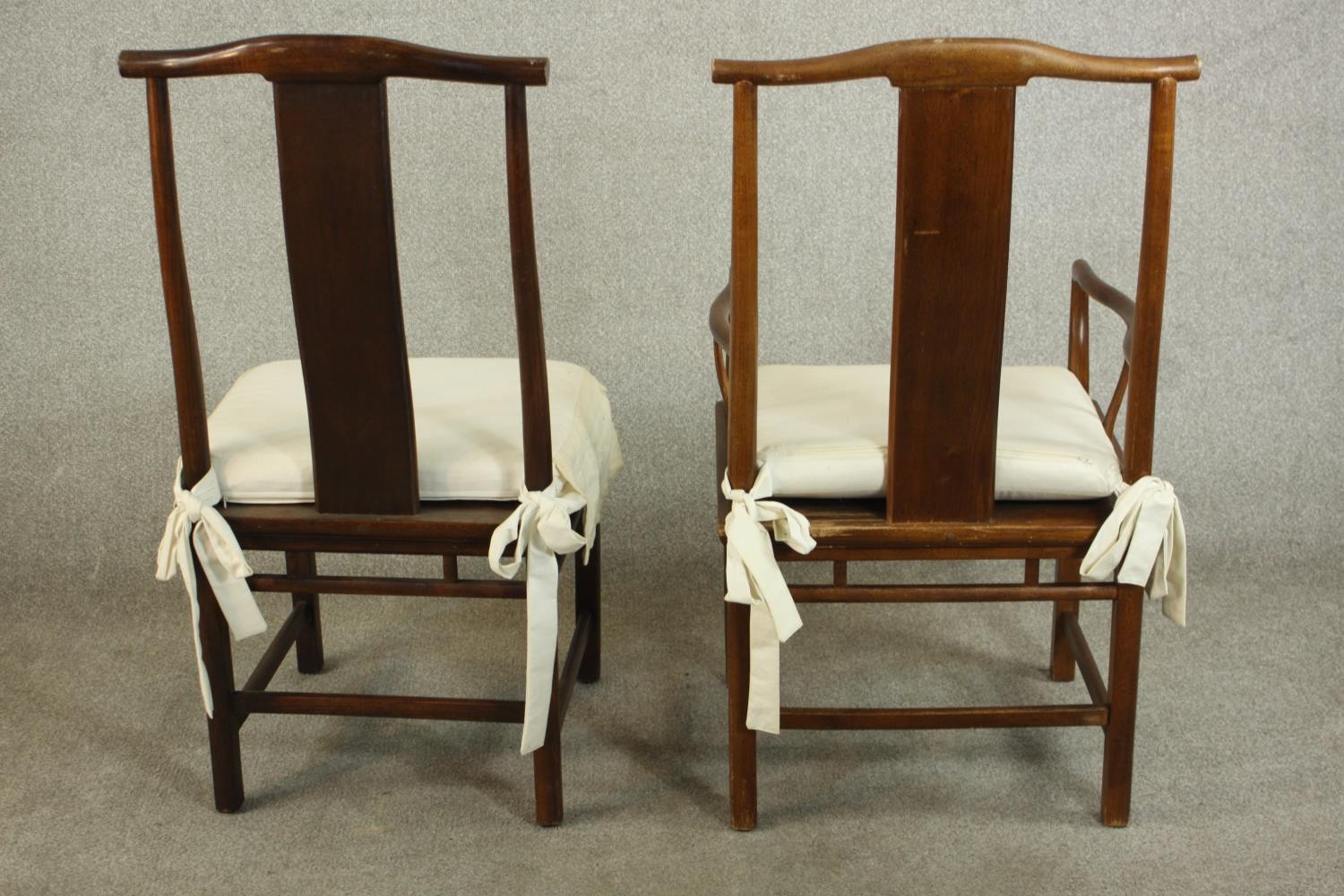 A set of eight late 20th century Chinese hardwood dining chairs, including two carvers and six - Image 8 of 11