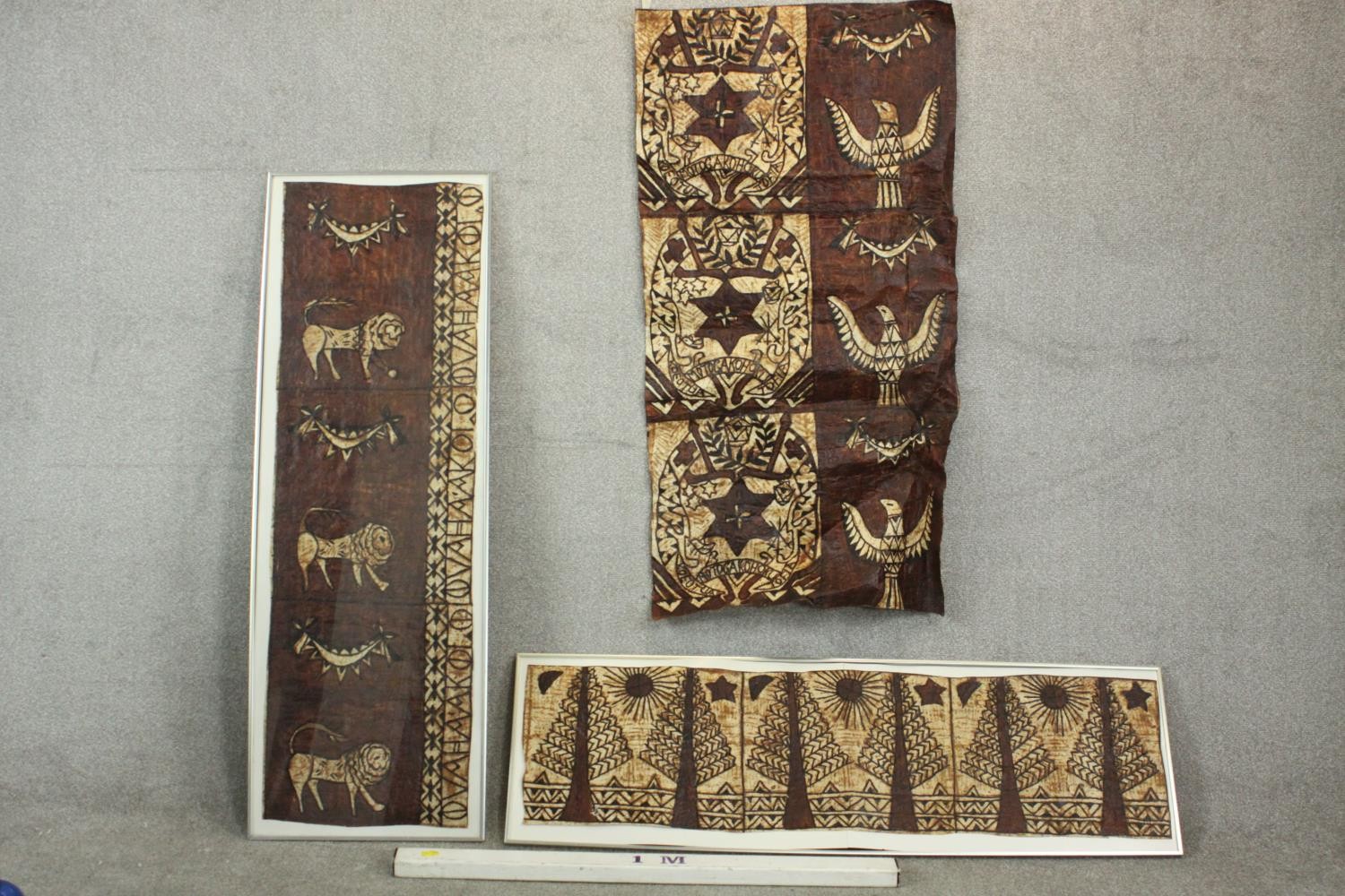 Two large Tonganese Tapa cloth wall hangings, one depicting animals and one depicting stylised trees - Image 2 of 10