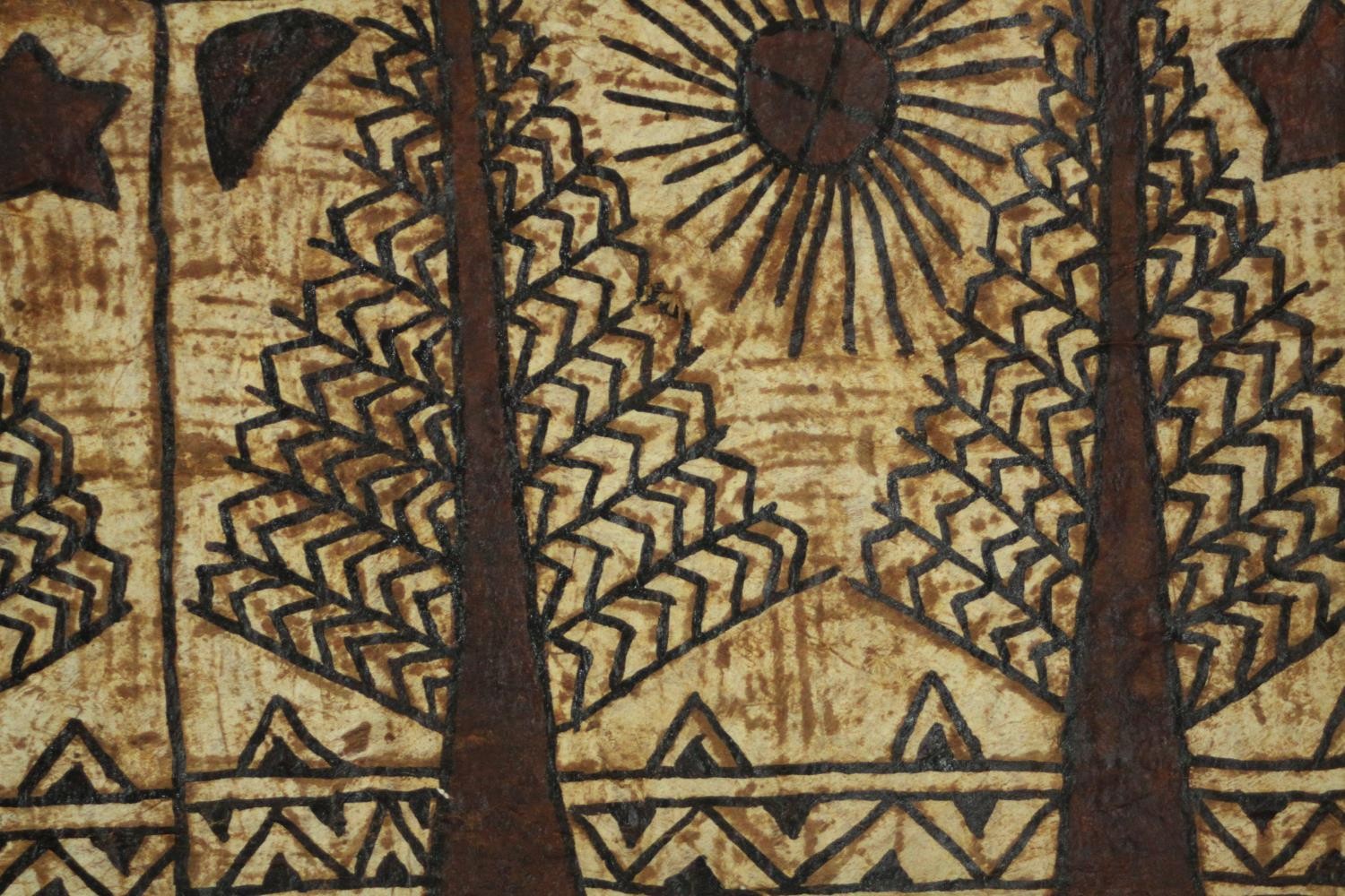 Two large Tonganese Tapa cloth wall hangings, one depicting animals and one depicting stylised trees - Image 5 of 10