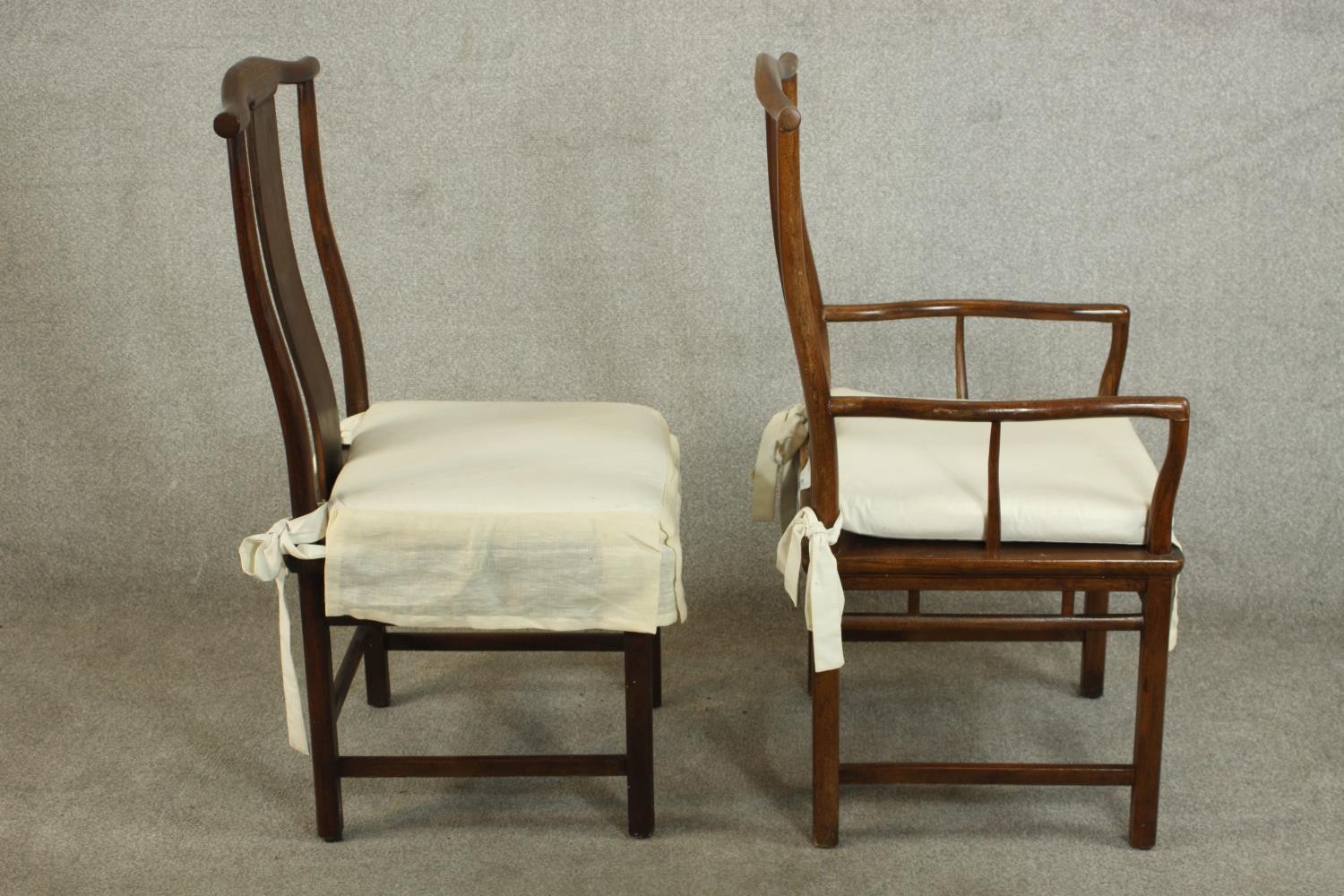 A set of eight late 20th century Chinese hardwood dining chairs, including two carvers and six - Image 7 of 11