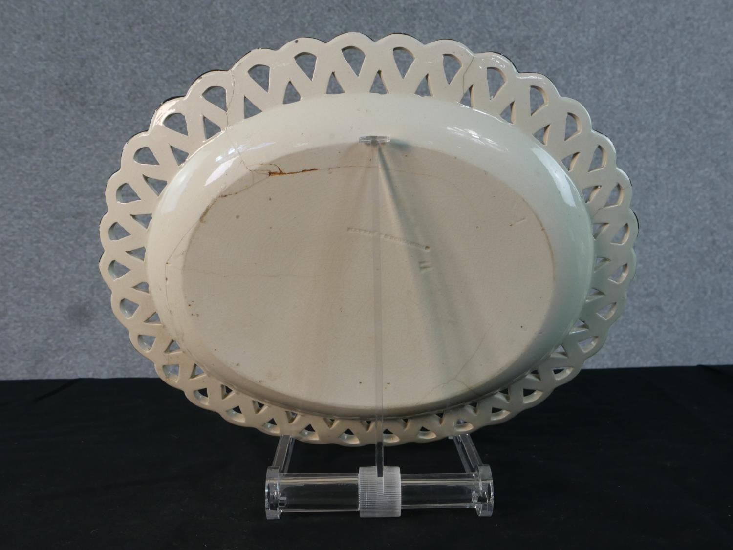 A SHORTHOSE & HEATH 19th century pierced cream woven design two handled ceramic dish and matching - Image 3 of 11