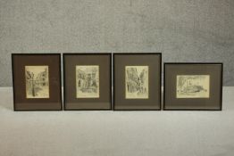 Don Dudley, four framed and glazed drawings of New Orleans, signed and dated. H.28 W.23cm. (each)