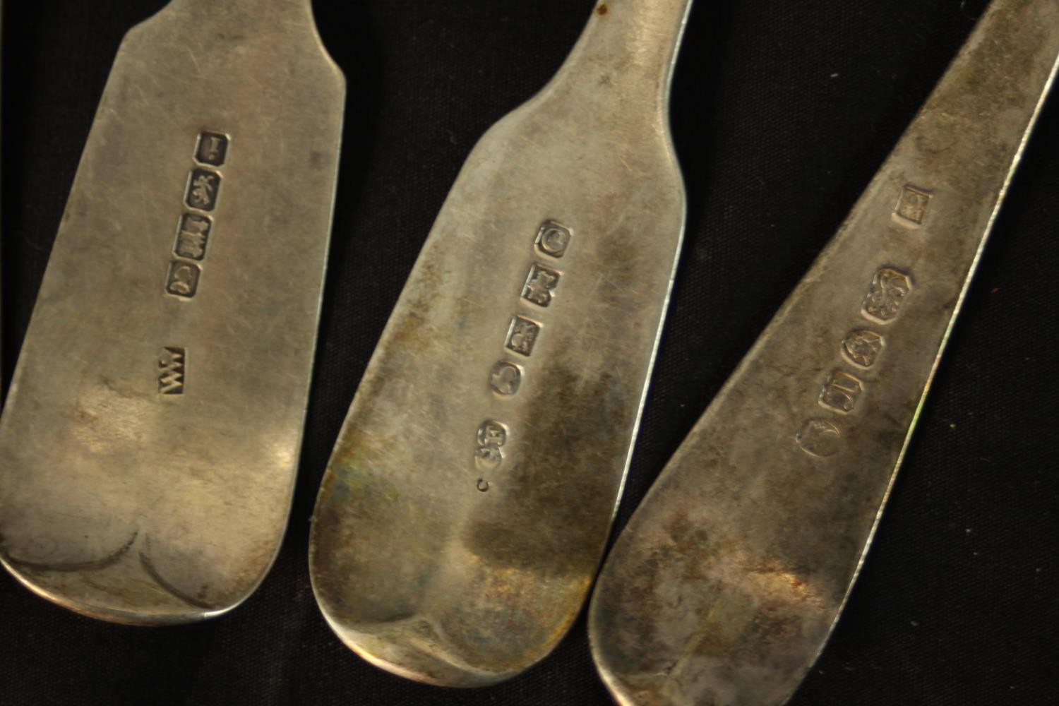 A collection of eleven silver serving spoons, including a pair of Georgian serving spoons (HB for - Image 6 of 8