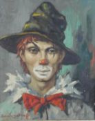 Antonin Ivanovitch Soungouroff (1894 - 1976), oil on canvas of a clown in green hat, signed. H.59