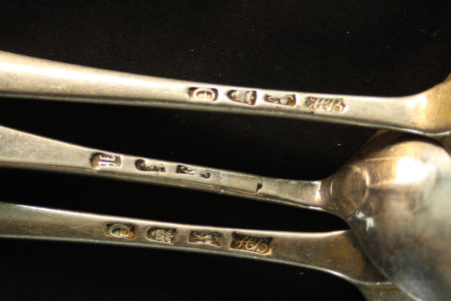 A collection of eleven silver serving spoons, including a pair of Georgian serving spoons (HB for - Image 7 of 8