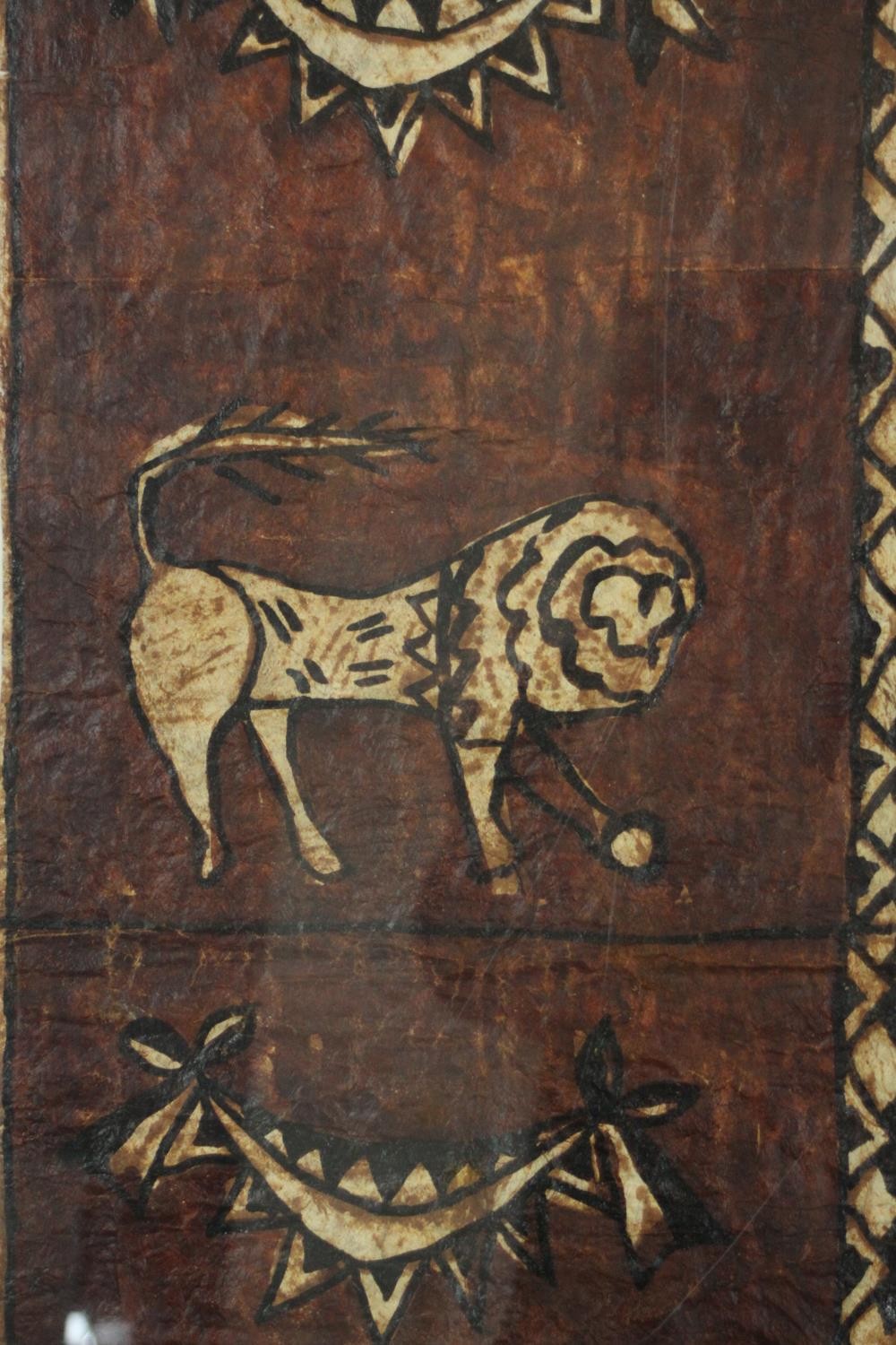 Two large Tonganese Tapa cloth wall hangings, one depicting animals and one depicting stylised trees - Image 4 of 10