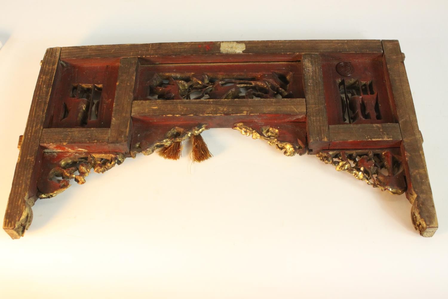 A Chinese furniture mount, set with carved and pierced giltwood panels, decorated with figures, - Image 9 of 11