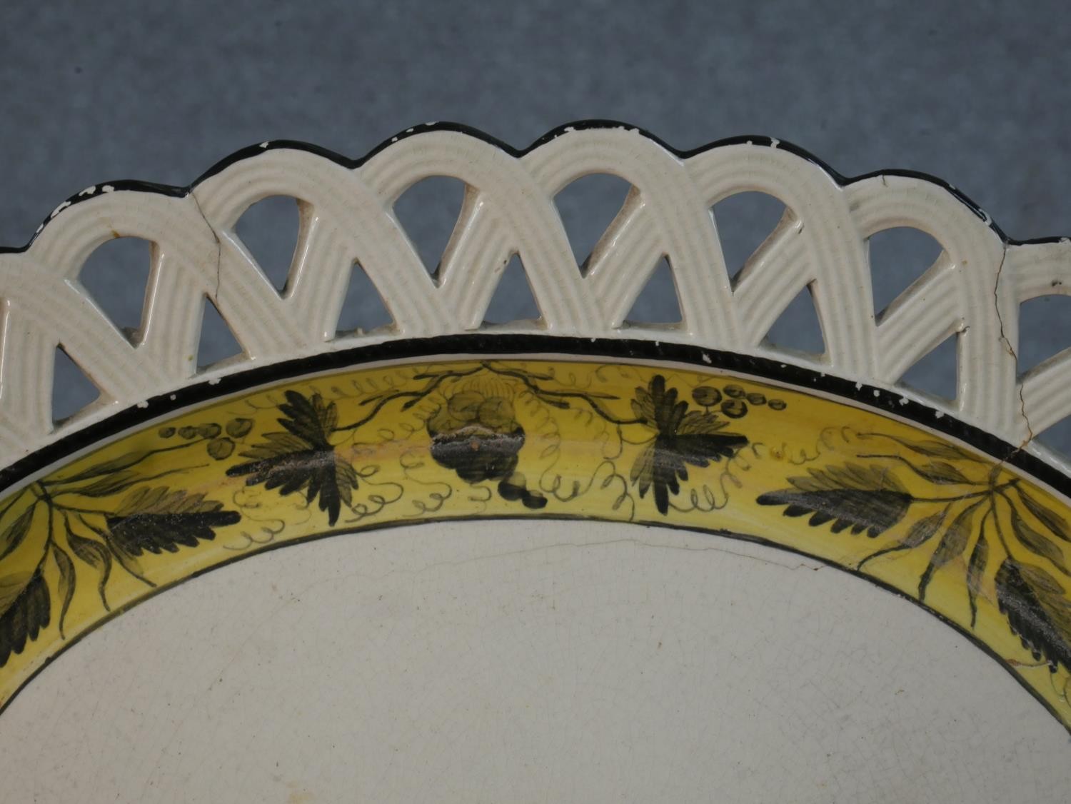 A SHORTHOSE & HEATH 19th century pierced cream woven design two handled ceramic dish and matching - Image 11 of 11