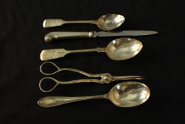 A collection of silver, including a pair of silver grape scissors (hallmarked: Joseph Slater &