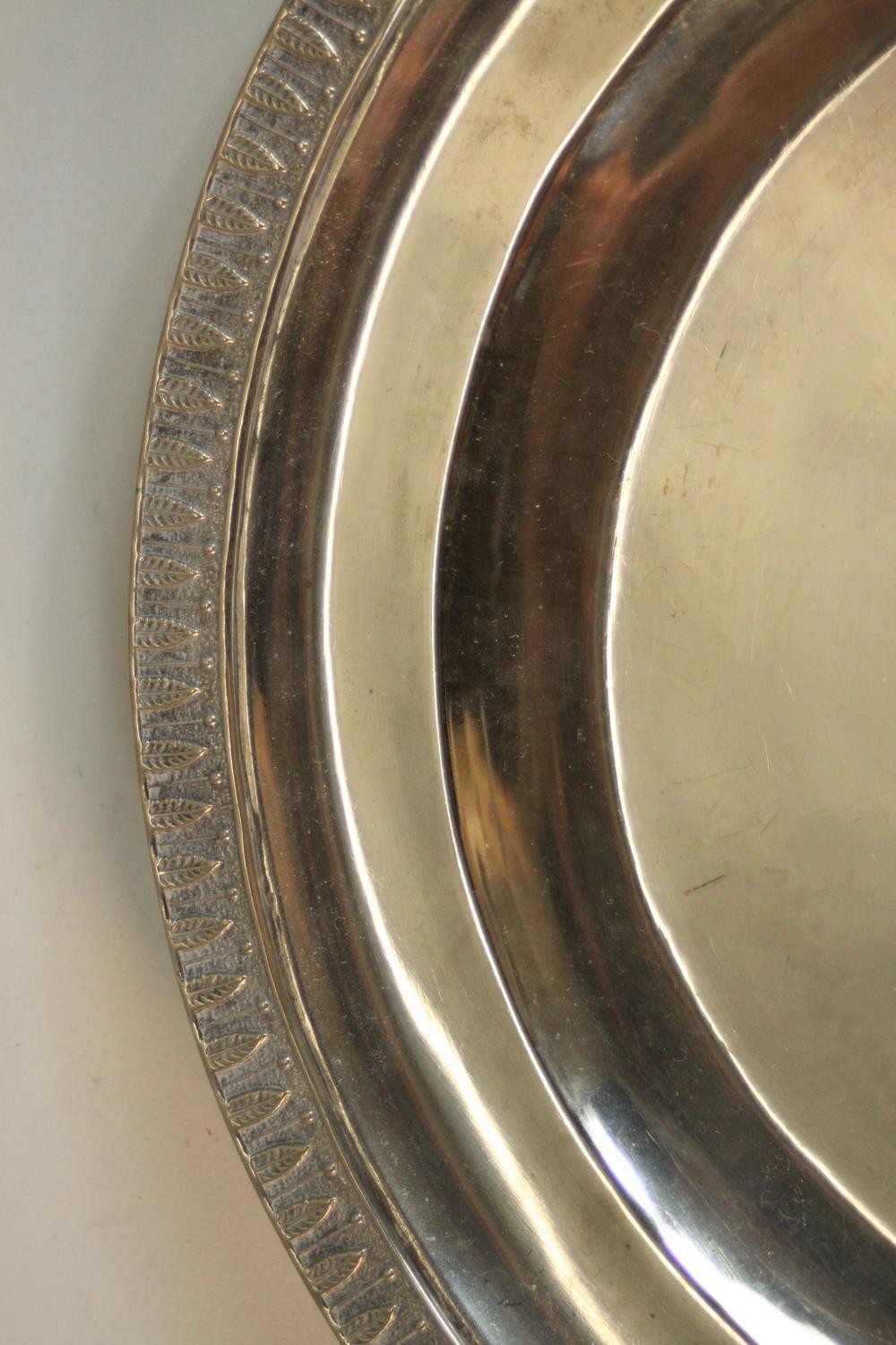A Polish silver circular tray with stylised leaf design around the rim. Polish assay marks, makers - Image 3 of 6