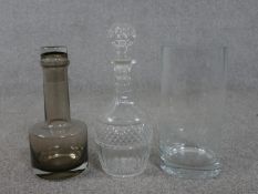 A collection of glass, including a Caithness Morven smokey grey glass decanter, a cut crystal