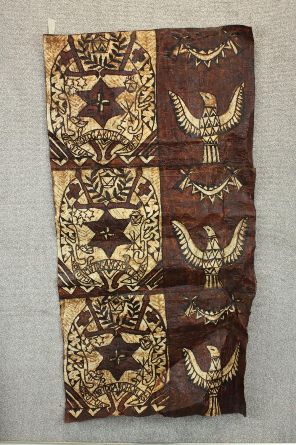 Two large Tonganese Tapa cloth wall hangings, one depicting animals and one depicting stylised trees - Image 3 of 10