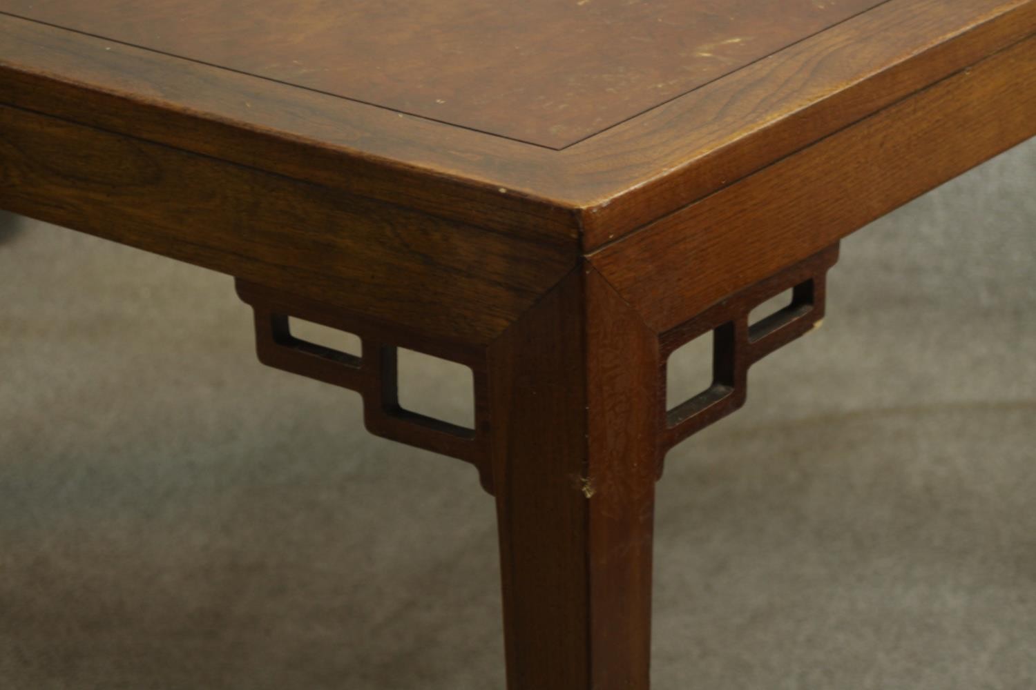 A late 20th century Chinese hardwood extending dining table, of rectangular form with two additional - Image 4 of 6