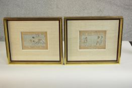 Two 19th century framed and glazed Mogul gouaches on paper, scenes with figures and each