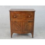 A Georgian mahogany bow fronted commode cabinet with faux draw on swept bracket feet. H.70 W.60 D.