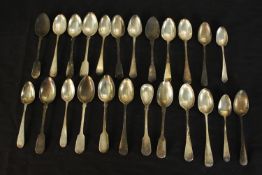 A collection of twenty four 19th century silver teaspoons, including five spoons (hallmarked: HE,