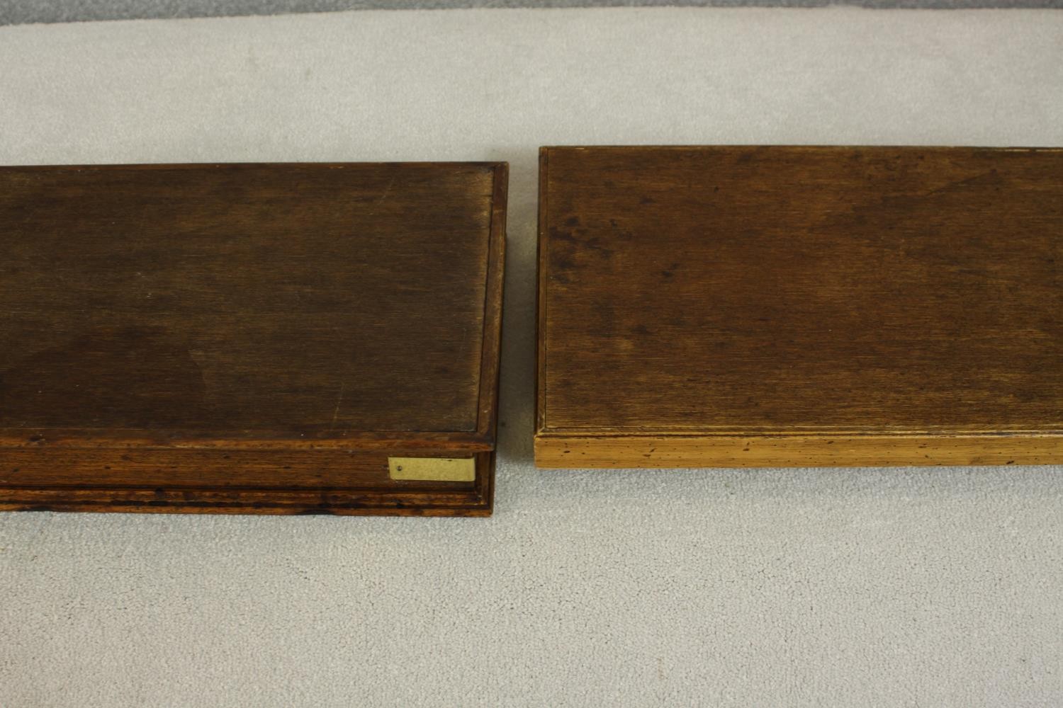 Two early 20th century rectangular trays, one with pierced handles and brass banded corners with a - Image 9 of 9