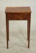 A Regency mahogany and ebony inlaid bedside table, c1810, the rectangular top over two shallow