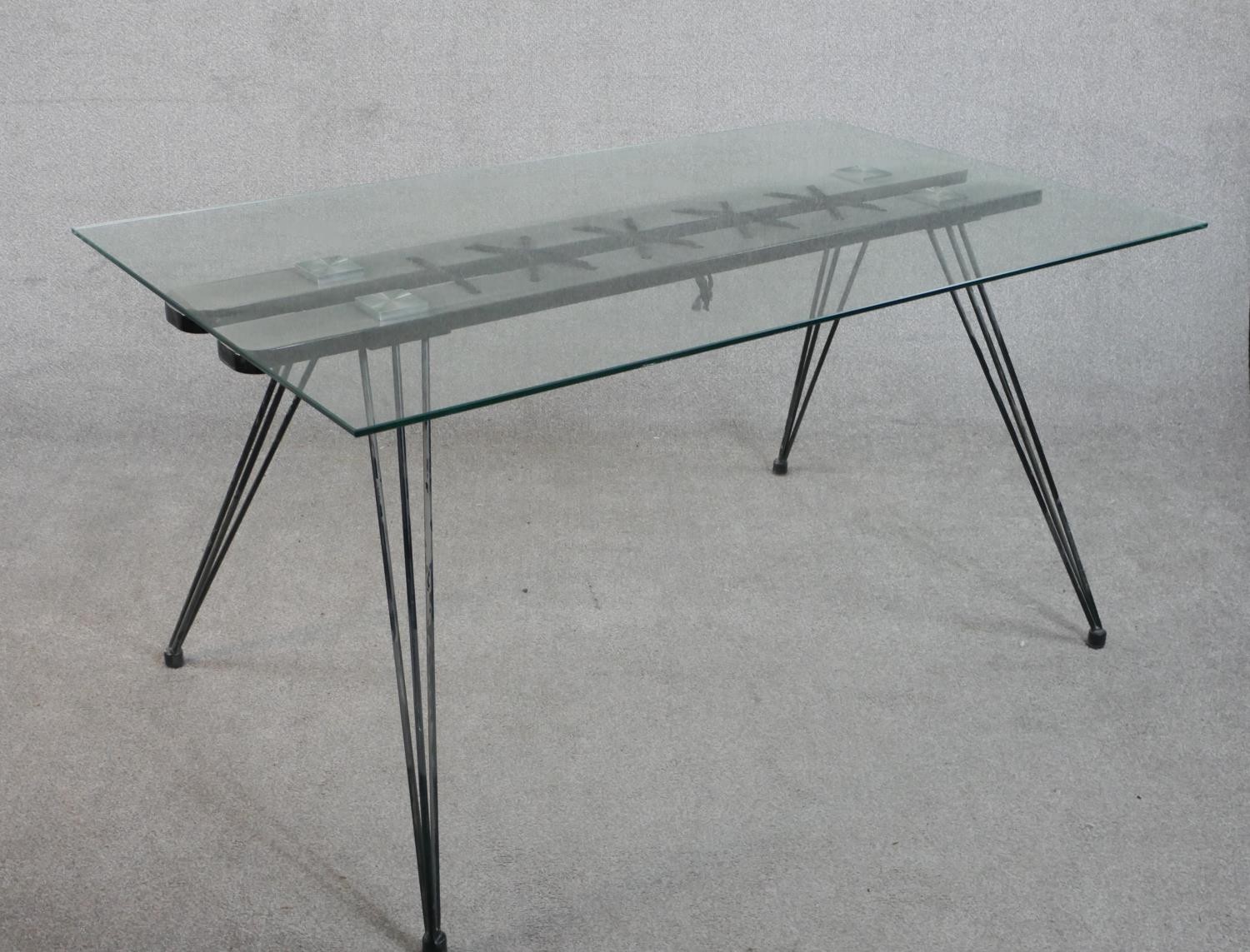 A 20th century dining table, with a rectangular plate glass top, the base woven together with rope - Image 5 of 5