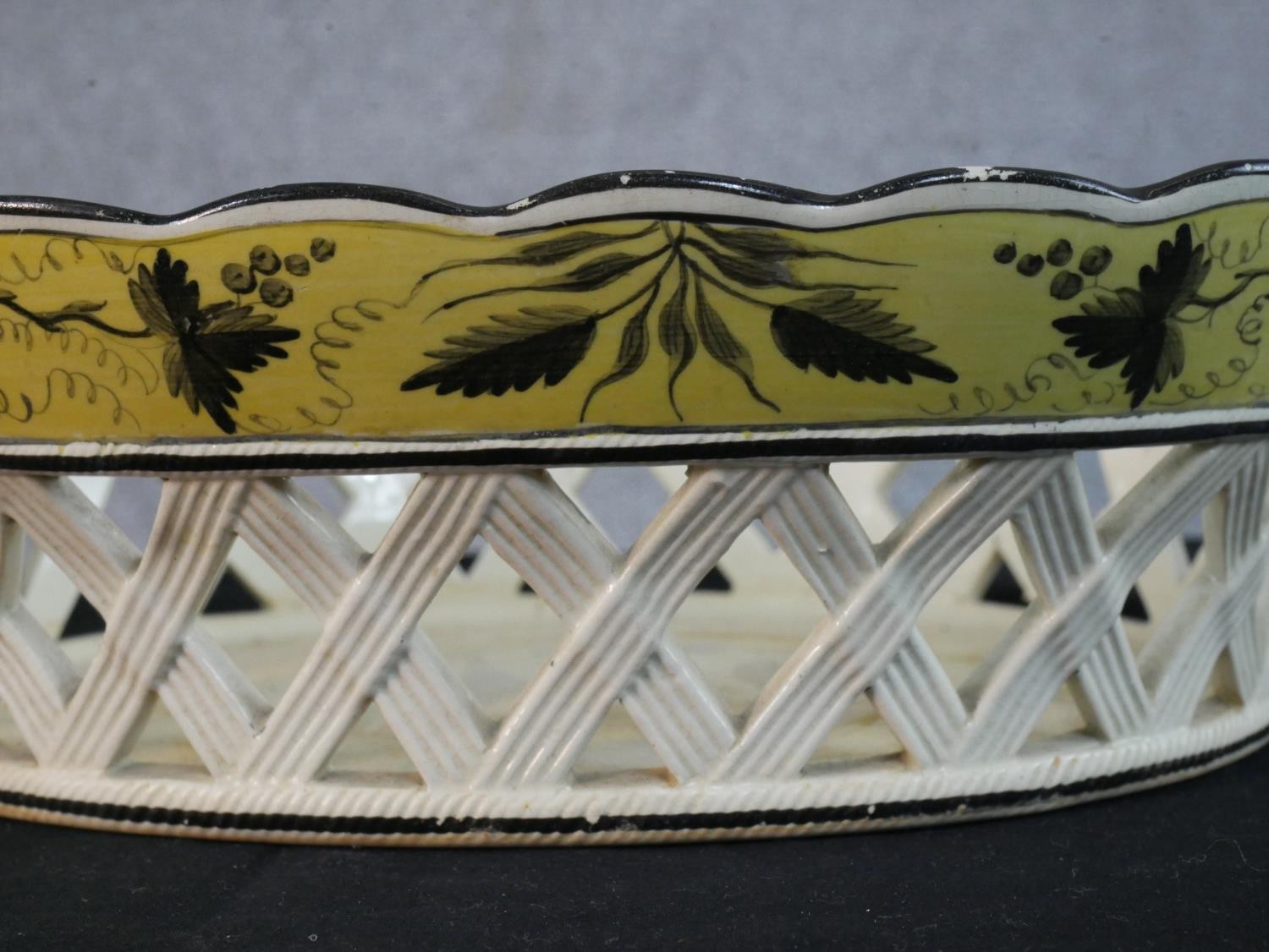 A SHORTHOSE & HEATH 19th century pierced cream woven design two handled ceramic dish and matching - Image 8 of 11