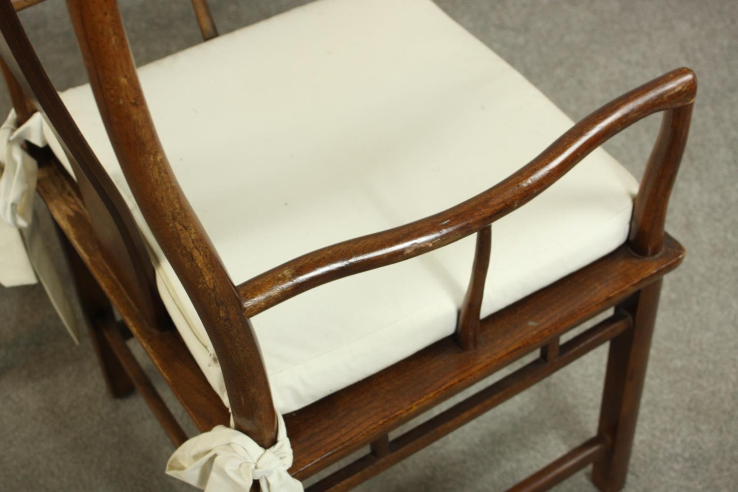 A set of eight late 20th century Chinese hardwood dining chairs, including two carvers and six - Image 9 of 11