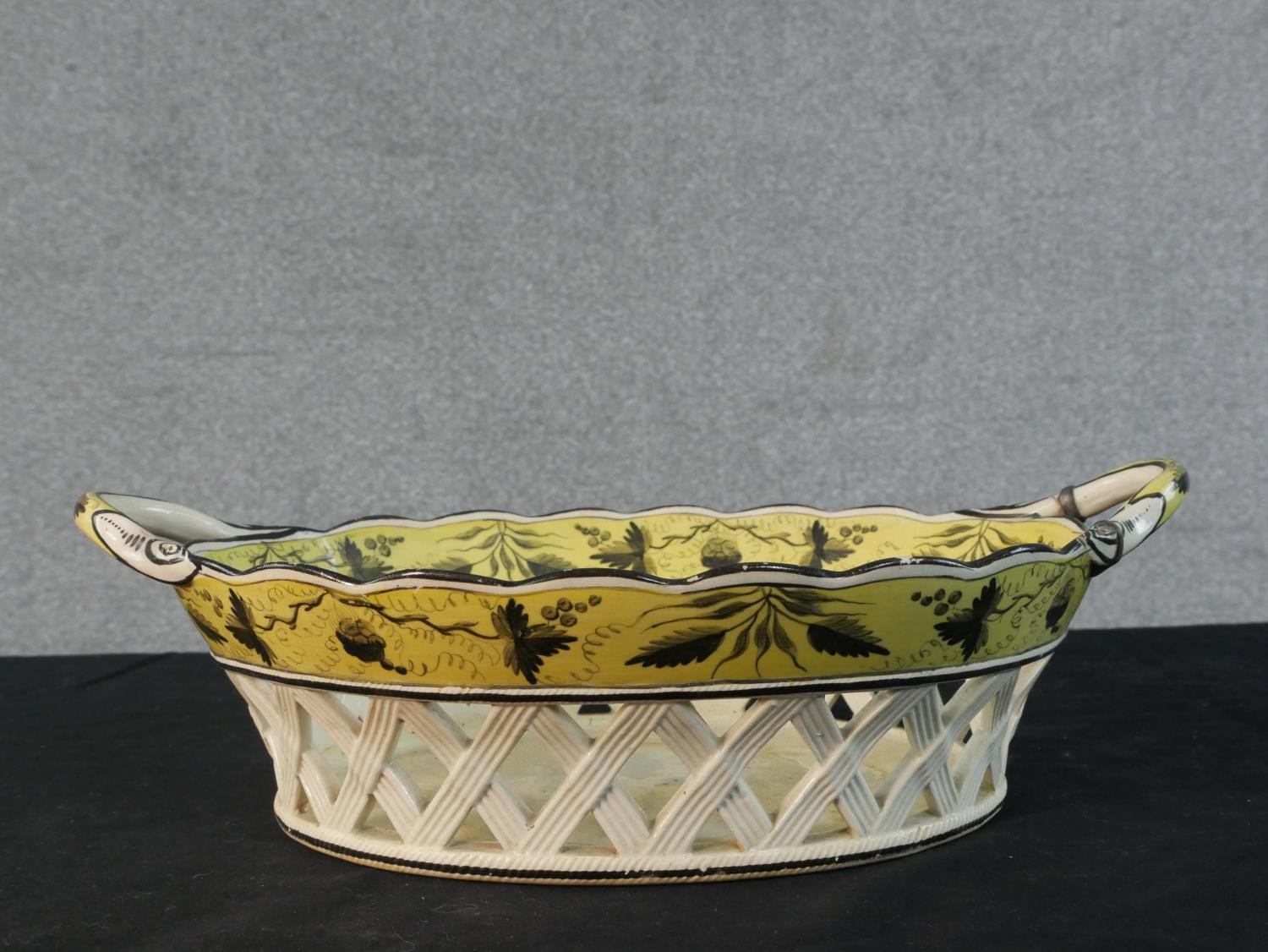A SHORTHOSE & HEATH 19th century pierced cream woven design two handled ceramic dish and matching - Image 6 of 11