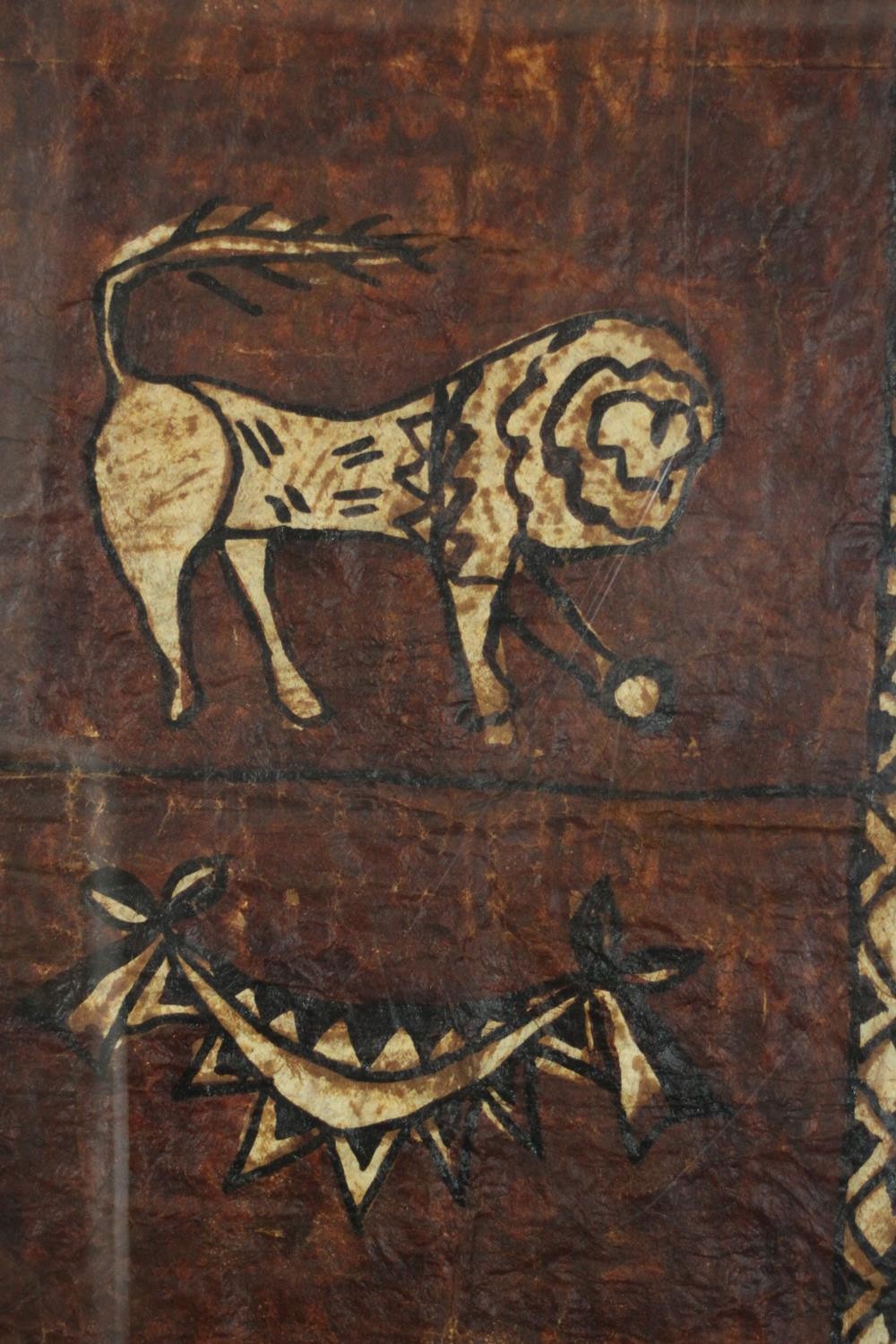 Two large Tonganese Tapa cloth wall hangings, one depicting animals and one depicting stylised trees - Image 10 of 10
