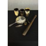 A collection of silver and other items, including an early 20th century policeman's truncheon, an