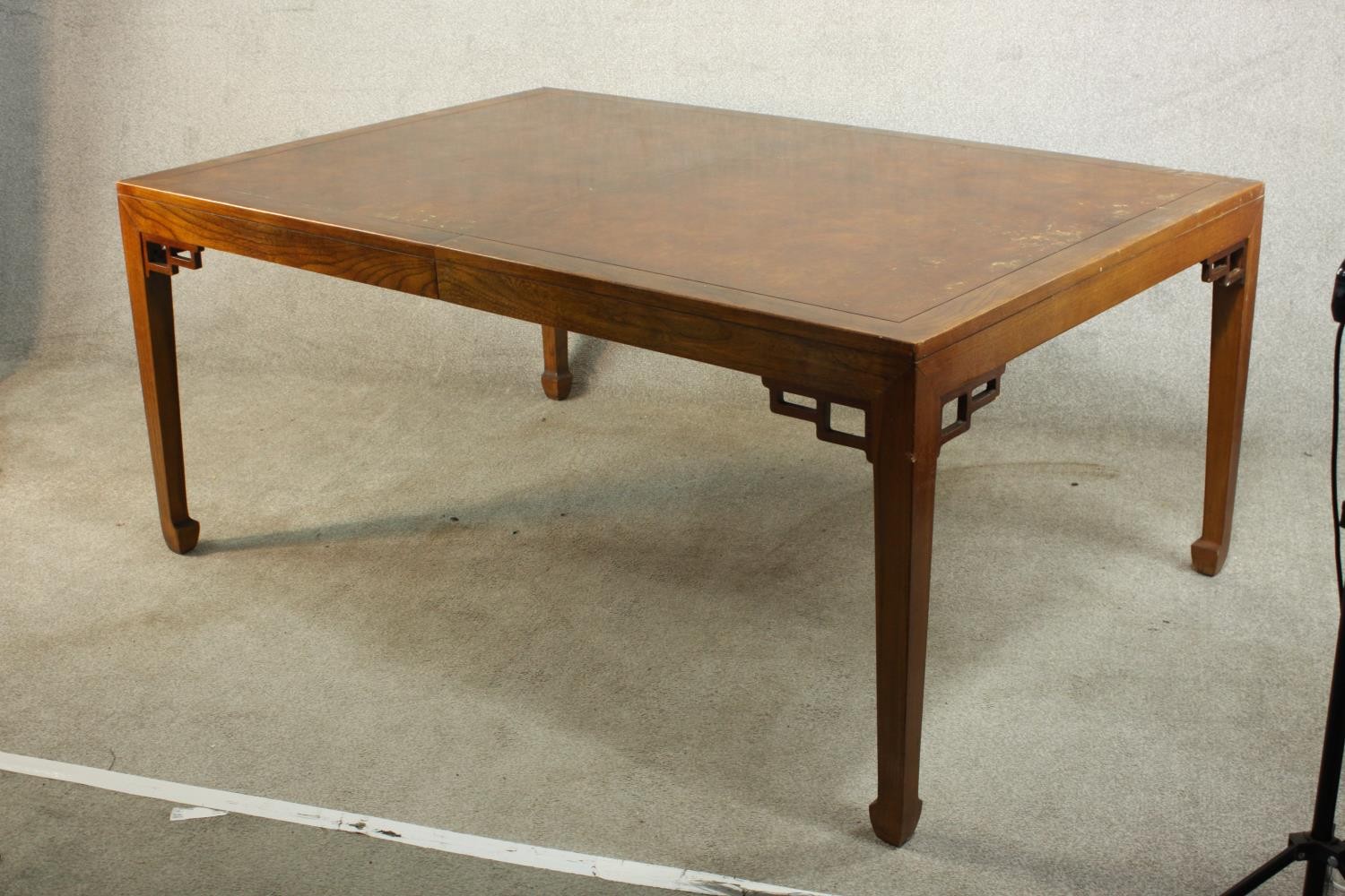 A late 20th century Chinese hardwood extending dining table, of rectangular form with two additional - Image 3 of 6