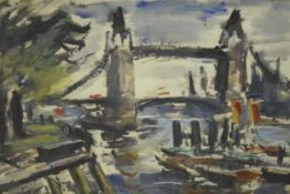 Friedrich Bedrich Feigl (1884 - 1965), watercolour on paper, London Bridge, signed. H.56 W.72cm.