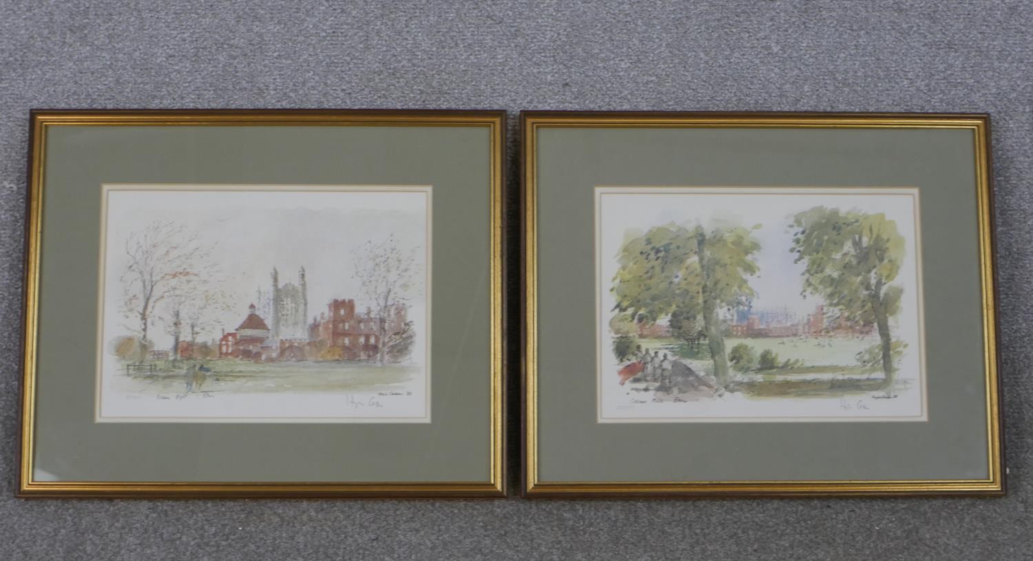 Sir Hugh Casson (1910 - 1999), two limited signed coloured prints, 'College Field, Eton' and '