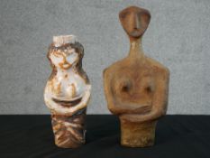 Two glazed abstract ceramic figures. One signed Borlase, dated 82 and the other dated 1966. H.28 W.
