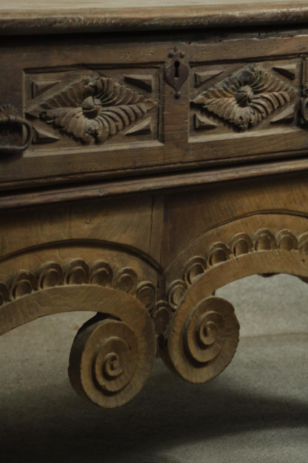 An Eastern carved hardwood side cabinet on scrolling shaped supports. H.82 W.175 D.82cm. - Image 11 of 16