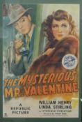 A 1940s film poster for The Mysterious Mr. Valentine, directed by Philip Ford, starring William