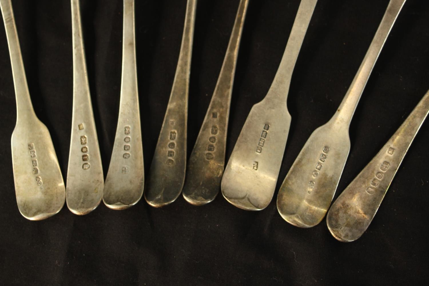 A collection of eleven silver serving spoons, including a pair of Georgian serving spoons (HB for - Image 3 of 8